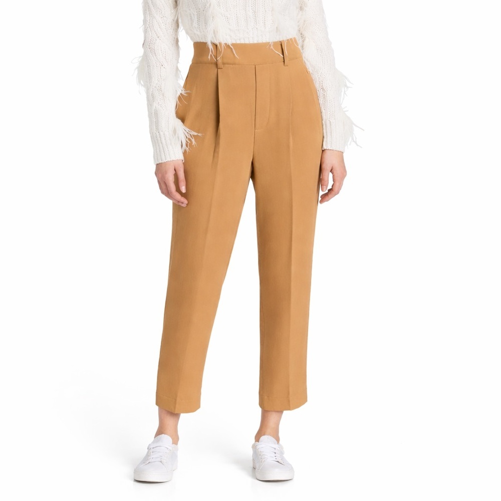 Vince XL Drapey cropped-leg trousers tan beige 0015 brown neutral pleated